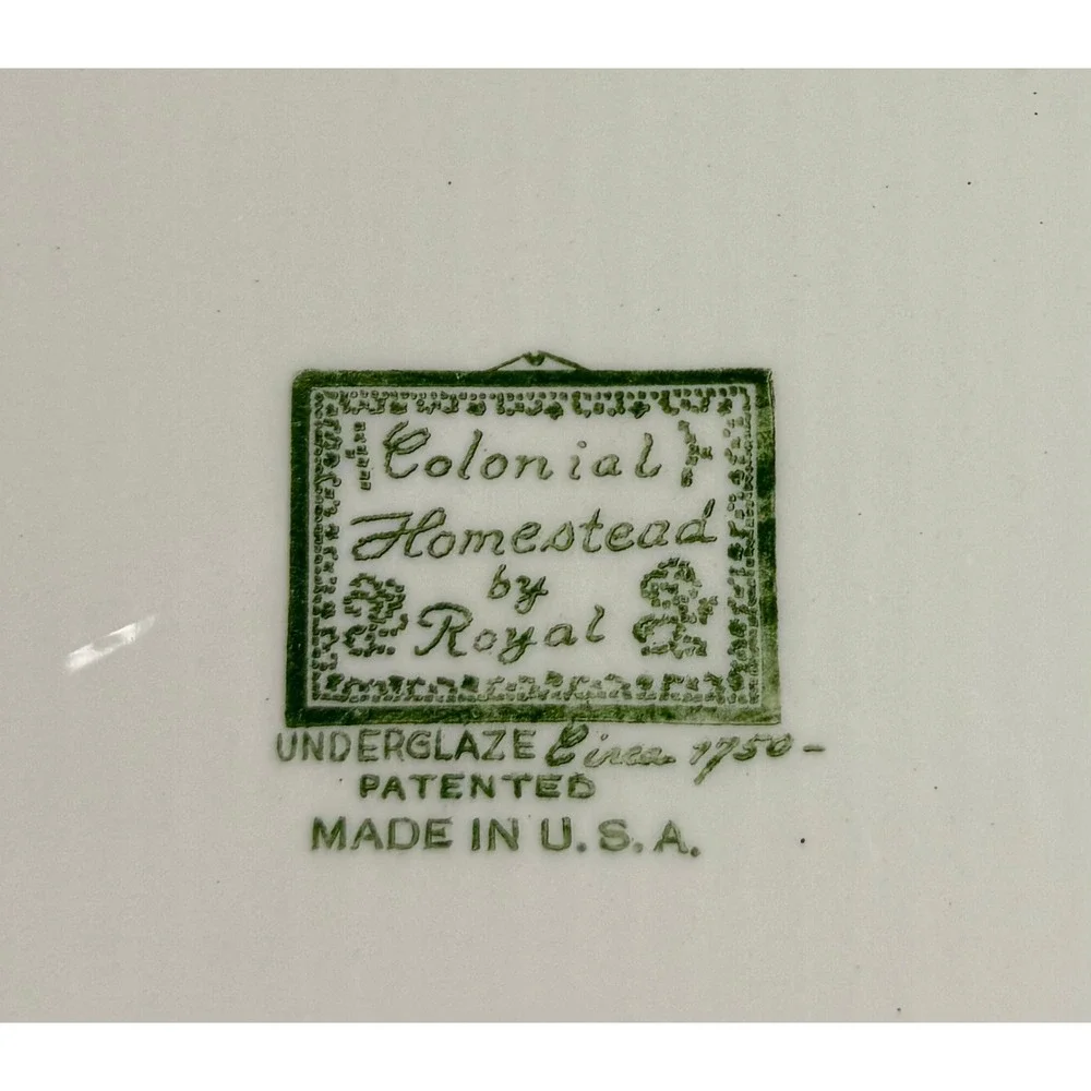 Royal China‎ Colonial Homestead Green Transferware Dinner Plates Set of 2 USA